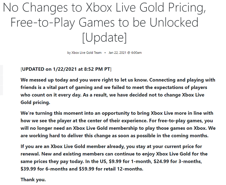 Xbox live gold membership deals 1 month price