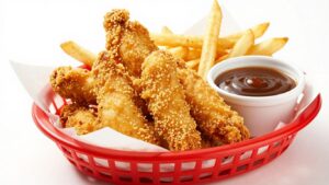 Raising Cane's chicken finger basket with fries.