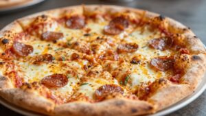 A large, delicious slice of pepperoni pizza.