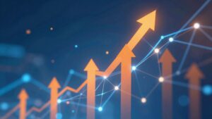 Abstract visual of upward trends and digital connections.